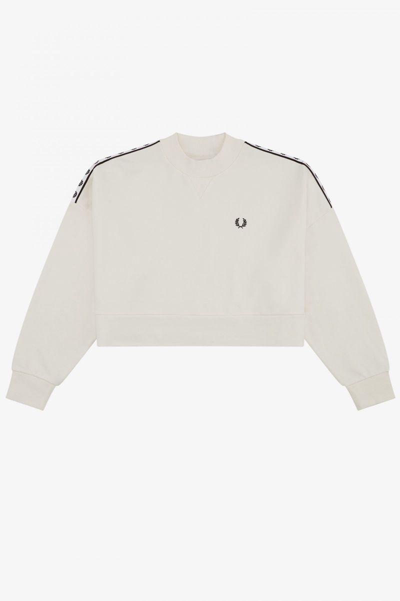 White Fred Perry Taped Women's Sweatshirts | PH 2014OKIR